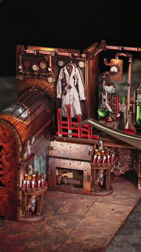 A Tiny Steampunk Laboratory Powered by Imagination ⚙️🔮#diybooknook #steampunkart #relaxingbuild