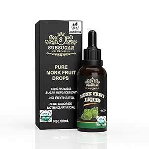 Monk Fruit Drops Pure Liquid Monk Fruit Sweetener No Erythritol Sugar Alternative Concentrated Syrup Zero Calorie monkfruit Sugar Free Monk Fruit Extract Sugar Substitute Sweetner for Keto Food