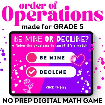 Order of Operations Valentines Day Holiday Winter Activities 5th Grade Math Game