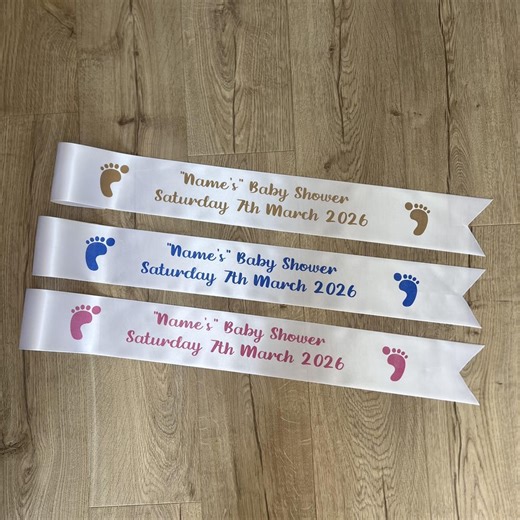 Baby Shower Sash, Mum to Be Sash, Custom Baby Shower Decoration, Gender Reveal Party Sash, White Sash With Pink, Blue or Gold Text - Etsy UK