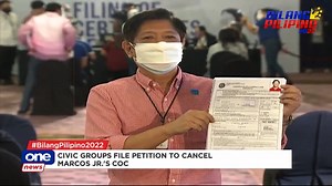 17K views · 1K reactions | #BilangPilipino2022 | Some civic groups filed a petition to cancel former senator Bongbong Marcos' certificate of candidacy for president in the 2022 elections. They cite the presidential aspirant's failure to file income tax returns on multiple occasions, adding that he is also a "convicted criminal." Get updates via Viber: https://bit.ly/36uQLSo Join us on Telegram: https://t.me/onenewsph | ONE News | Facebook