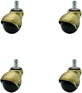 2 Inch Swivel Ball Caster Wheels for Furniture - Windsor Antique Brass Hooded Stem Casters with 7/16 Grip Ring Stem - 300 lbs. Total Capacity - Set of 4 - Service Caster Brand