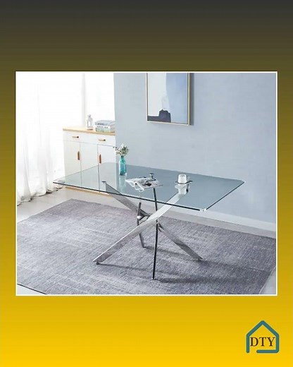 Tempered Glass Dining Table Rectangular For 6 People Modern Chrome