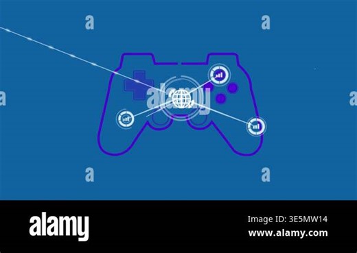 Animation of network of digital icons over video game controller icon against blue background. Video game interface and global networking technology concept Stock Video Footage - Alamy