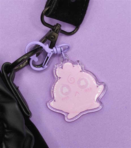 Angry Igglybuff Keychain | Large Glitter Epoxy Keychain With Heart-shaped Carabiner | Kawaii Angry Igglybuff Fanart | Cute Bag Charm - Etsy
