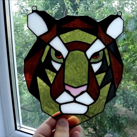 Geometric Tiger Head, Stained Glass Suncatcher by Mr.Hi!