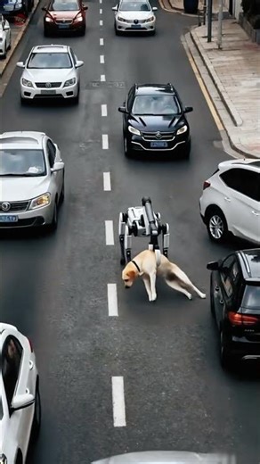 Brave Robot Dog Protect Cars Crash, Saving Dog!
