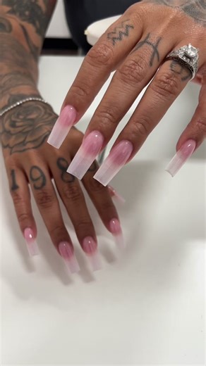 Sheer Ombre Acrylic Nail Design with Clear Tips