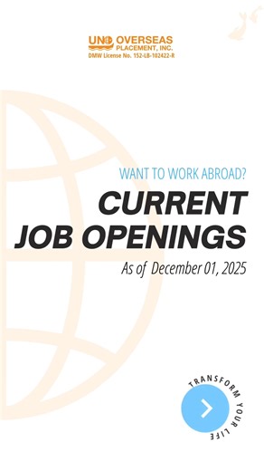 As of 𝗗𝗲𝗰𝗲𝗺𝗯𝗲𝗿 𝟬𝟭, 𝟮𝟬𝟮𝟱, ang mga sumusunod ay ang mga job openings ng mga employers mula 𝗝𝗔𝗣𝗔𝗡 at 𝗕𝗘𝗟𝗚𝗜𝗨𝗠: 𝗧𝗜𝗧𝗣 (M) METAL SPRAY PAINTER (M) WATERPROOFING (M) AUTOMOTIVE MECHANIC (M) ROAD ROLLING WORKER (M) CONSTRUCTION PAINTER (M) CNC MACHINIST (M/F) CHICKEN CHOPPER (F) VEGETABLE FARMER 𝗦𝗦𝗪 (M) VEGETABLE FARMER (M) SEMI-AUTOMATIC WELDER (M) SCAFFOLDER (M) PIPE FITTER (M) SPRAY PAINTER (M) DRIVER (M) AIRCRAFT MECHANIC (M) GROUNDHANDLING (F) FOOD SERVICE 𝗠𝗔𝗡𝗣𝗢