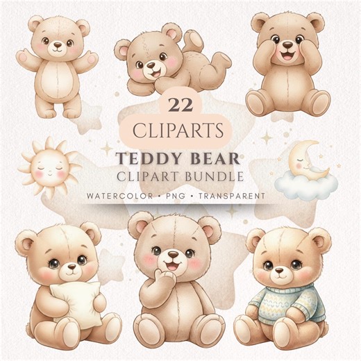 Teddy Bear Clipart Bundle Cute Baby Bear Png Nursery Animal Clipart Baby Shower Bear Illustration Kids Nursery Graphics Watercolor Bear - Etsy