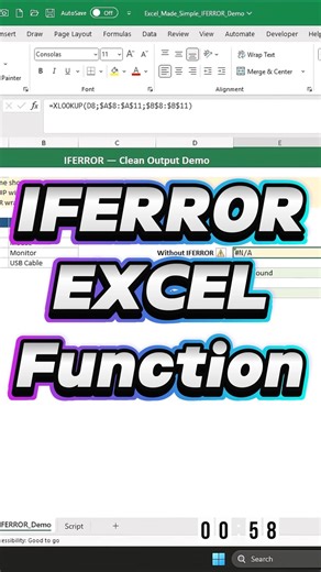 Stop #N/A in Excel — Use IFERROR