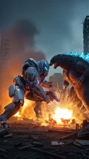 Big robot fighting Godzilla ￼