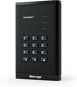 iStorage diskAshur3 SSD 4TB Black - Secure Portable Solid State Drive - Password Protected - Dust & Water Resistant - Hardware Encryption