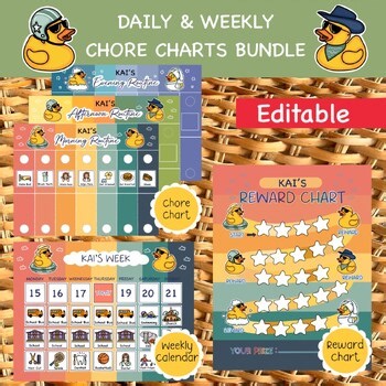 Editable Morning, Evening Routine Chore Chart Daily Visual Schedule Reward Chart