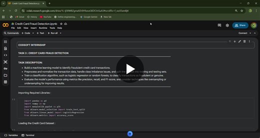 #codsoft #codsoft #datascience #machinelearning #creditcardfraud #frauddetection #classification #imbalanceddata #python #kaggle #internship | Dhyan P Amin