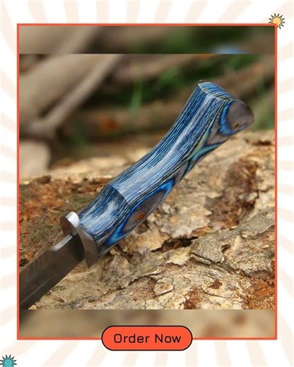 Hellcat Damascus Hunting Knife with Leather Sheath