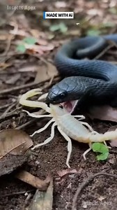 The Ghost-White Scorpion unleashes its venom in a desperate bid for territory. The Pitch-Black Cobra meets the challenge dominate or perish. #ScorpionVsCobra #NatureClash #ArthropodPower #ForestFloorWar #ApexEncounter ⚙️ AI-generated nature dramatization — no real creatures involved. | Insects Apex