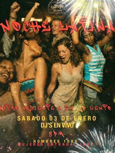 ¡Sábado 3 de Noche Latina! 💃 👧 Entrada libre toda la noche 👦 10 Bs ¡Los esperamos! ✨️