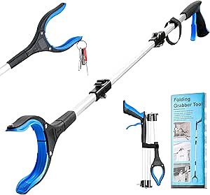 43 inch Extra Long Grabber Reacher Tool,Foldable Reacher Grabber Pickup Tool with Strong Grip Magnetic,360°Rotating Anti-Slip Jaw,Grabbers for Seniors for Outdoor & Indoor (Blue)