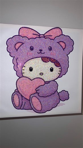 Kawaii Rhinestone Wall Art Canvas, Purple Teddy Hello Kitty, Sparkly Diamond Painting Decor, Cute Pink Aesthetic Room Decor Gift - Etsy