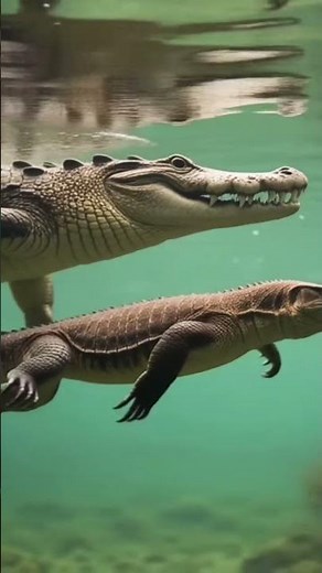 Crocodile Swimming with a Monitor Lizard!
