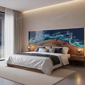 Luxury Ocean Blue Wave Epoxy Headboard | Natural Solid Wood | Handmade & Made to Order - Etsy Australia