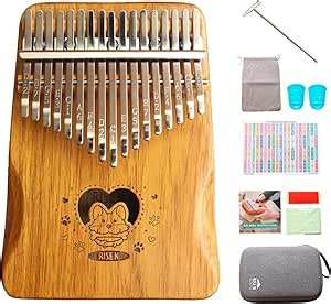Risen Kalimba, 17 Keys, Thumb Piano, Metal Keys with Scale Engraving, Cat,Capybara Design,Small Musical Instrument, Gifts For Beginner, Music Love (Runny Puppy Natural Wood)