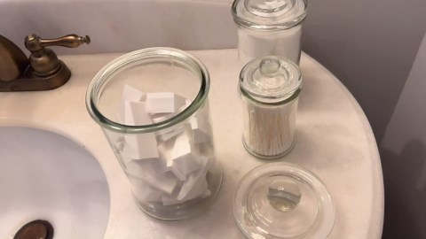 Whole Housewares - Set of 3 Bathroom Canisters - Storage Container Jars - Premium Glass Apothecary Jars with Lids - Small Glass Jar for Kitchen or Bathroom Storage - Decorative Crystal Containers
