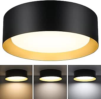 BrightHome Flush Mount LED Ceiling Light, 13in 2400LM 25W, 3 Color (3000K, 4000K, 5000K) Dimmable Black Gold Modern Lamp for Bedroom, Bathroom, Hallway, Kitchen