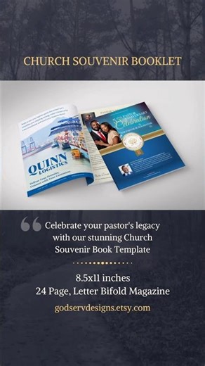 Blue & Gold 24-Page Church Souvenir Book Canva Template | Pastor Anniversary Program
