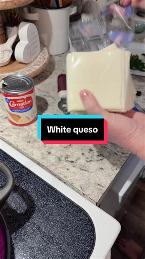 White queso. Let’s make some creamy white queso just like the restaurant makes. Are y’all yellow or white queso? We like the white them dip it in the red salsa. So good. #fyp #queso #foodie #easyrecipes #dip