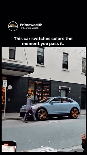 Primewealth | This clip shows a car that seems to change color as someone walks by — a visual trick made possible with tech like electronic ink panels or... | Instagram