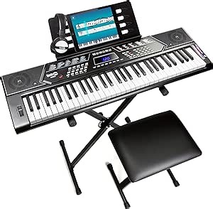 RockJam 61 Key Keyboard Piano Stand With Pitch Bend Kit, Piano Bench, Headphones, Simply Piano App & Keynote Stickers