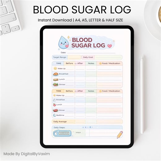 Blood Sugar Log Printable, Glucose Tracker, Diabetes Log Book, Daily Blood Sugar Log, Blood Glucose Monitoring Sheet PDF - Etsy