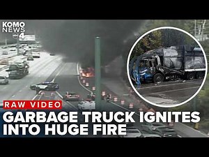 RAW VIDEO: Garbage truck erupts into massive fire on Interstate 405 near Bellevue