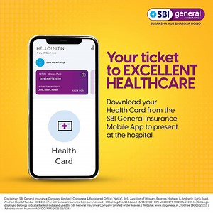With SBI General Health Insurance Mobile App, you can download your Health Card anywhere you need it. Download the app today: bit.ly/39Ti4Xz | SBI General Insurance