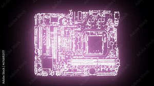 Hyperrealistic 3d animated neon computer motherboard animation in trendy stylish colors. 4K neon computer motherboard lines motion graphic. Futuristic technology video animation in UHD. Stock Video
