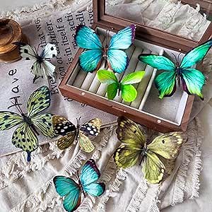 Artificial Butterfly, 3D Butterfly Clips,Silk Floral Butterflies, Suitable for Home Decoration, Flower Arrangement and Foil the Festive Atmosphere (8 Pcs)
