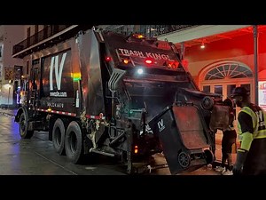 IV Waste Rear Loader Garbage Truck Packing Heavy Wet Trash on Bourbon St