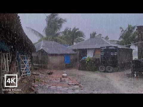 🌧️ Walking in Heavy Rain Village | 4K Relaxing Rain Walk | Nature Walker