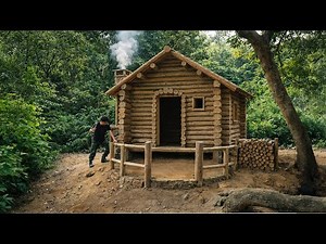 Building a Wooden House ALONE in the Forest | Warm Fireplace, Bushcraft Survival