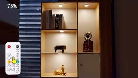 WOBANE LED Puck Lights, Wired Under Cabinet Lighting Kit with Remote, Dimmable Counter Lighting for Kitchen,Closet,Bookshelf,Shelf,700lm,2700K Warm White,Super Bright,Timing, Set of 4