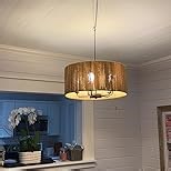 Arturesthome Rustic 5-Light Boho Pendant Light for Dining Room,Paper Woven Rattan Hanging Light Drum Pendant Lighting Fixture for Living Room Bedroom 23.6"*9.82"