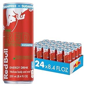 Red Bull Red Edition Sugar Free Energy Drink, Watermelon, with 80mg Caffeine plus Taurine & B Vitamins, 8.4 Fl Oz, Pack of 24 Cans