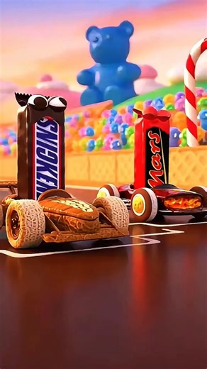 🍫🏎️ Snickers vs Mars Candy Car Race! | Pixar Style Animation #cartoon #funny #3danimation #memes