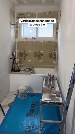 Vertical stack handmade subway tile #tile #tileinstallation #diyprojects