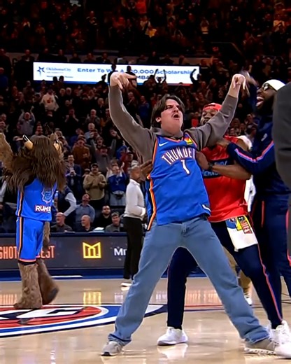 Shooters shoot 🎯 Relive the moment Jake Amy, an Edmond, OK native and sophomore at OU, cashed in during last night's MidFirst Bank half-court shot! He went home with $20,000 💸 Congratulations, Jake! 👏 | Oklahoma City Thunder
