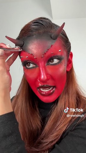 Creative Halloween Devil Makeup Look with Incense Devil Horns