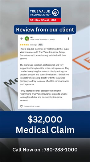 TRUE VALUE INSURANCE GROUP on Instagram: "🌟 Client Review Spotlight – Super Visa Insurance Claim Success! 🌟 We are proud to share this wonderful feedback from one of our valued clients who had a $32,000 claim approved under their mother’s Super Visa Insurance policy. At True Value Insurance Group – Edmonton, we believe insurance is not just about policies — it’s about standing by our clients when they need us the most. From start to finish, our team handled the entire claim process — communica