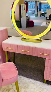 This latest launched VANITY, wrapped in luxurious pink velvet, it features a round mirror that emanates an ethereal glow through its enchanting built-in LED light system. Elevate your beauty routine with this lavish masterpiece. | Vanity - Furniture & Interior